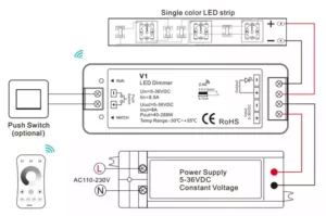 single color led strip controller connection diagram with amplifier mshled